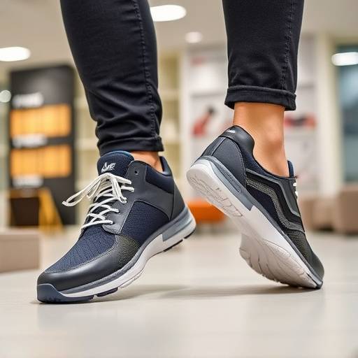Fotografia de sapatos em um fundo moderno, mostrando o design e o conforto dos calçados.