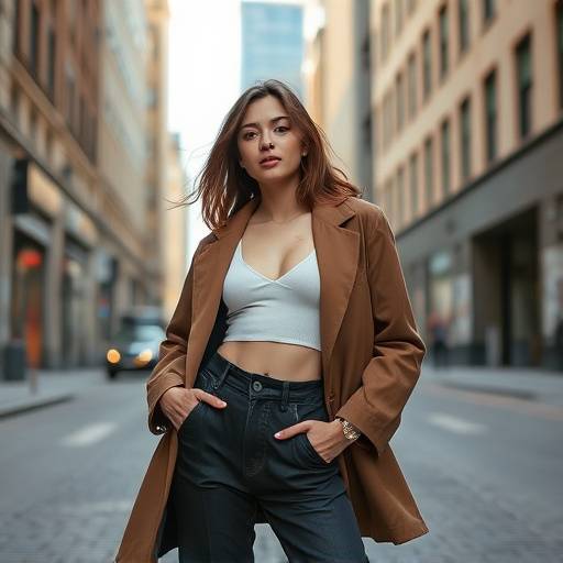 Fotografia de uma modelo posando para um book fotográfico em um ambiente urbano.