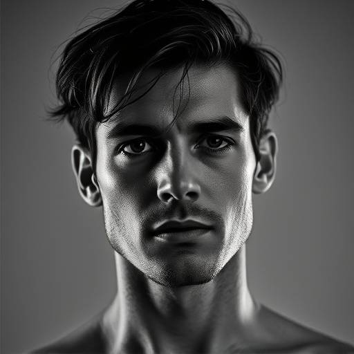 Fotografia em preto e branco de um retrato dramático.